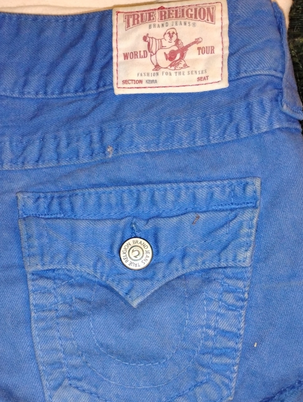 True Religion WoMen’s  Blue  Jeans Shorts Signature Pocket
